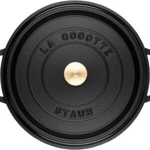 STAUB Cast Iron Dutch Oven 9-qt Round Cocotte, Made in France, Serves 9-10, Black Matte